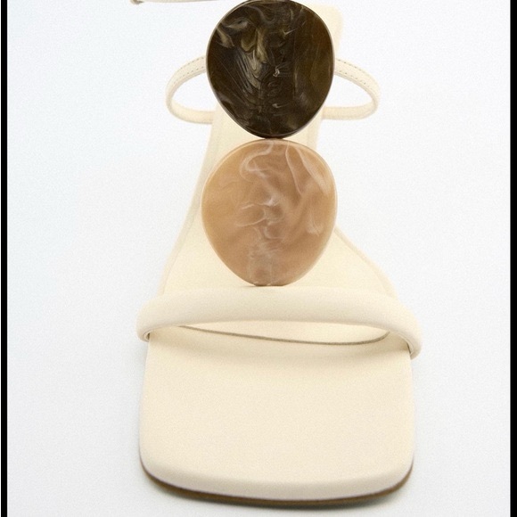 Zara ivory off white ecru brown stone detail strappy open toe heel sandals - Picture 6 of 10